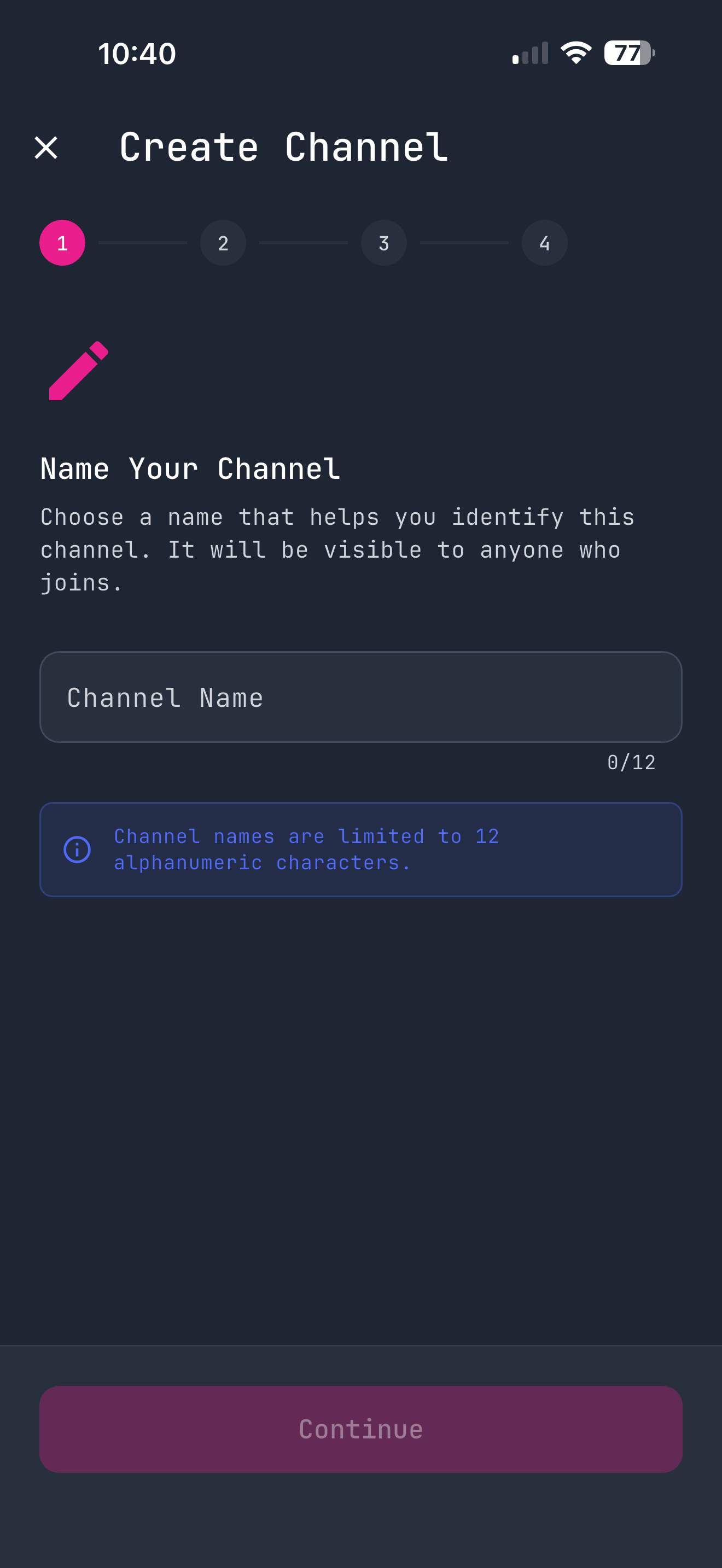 Channel Creation Wizard